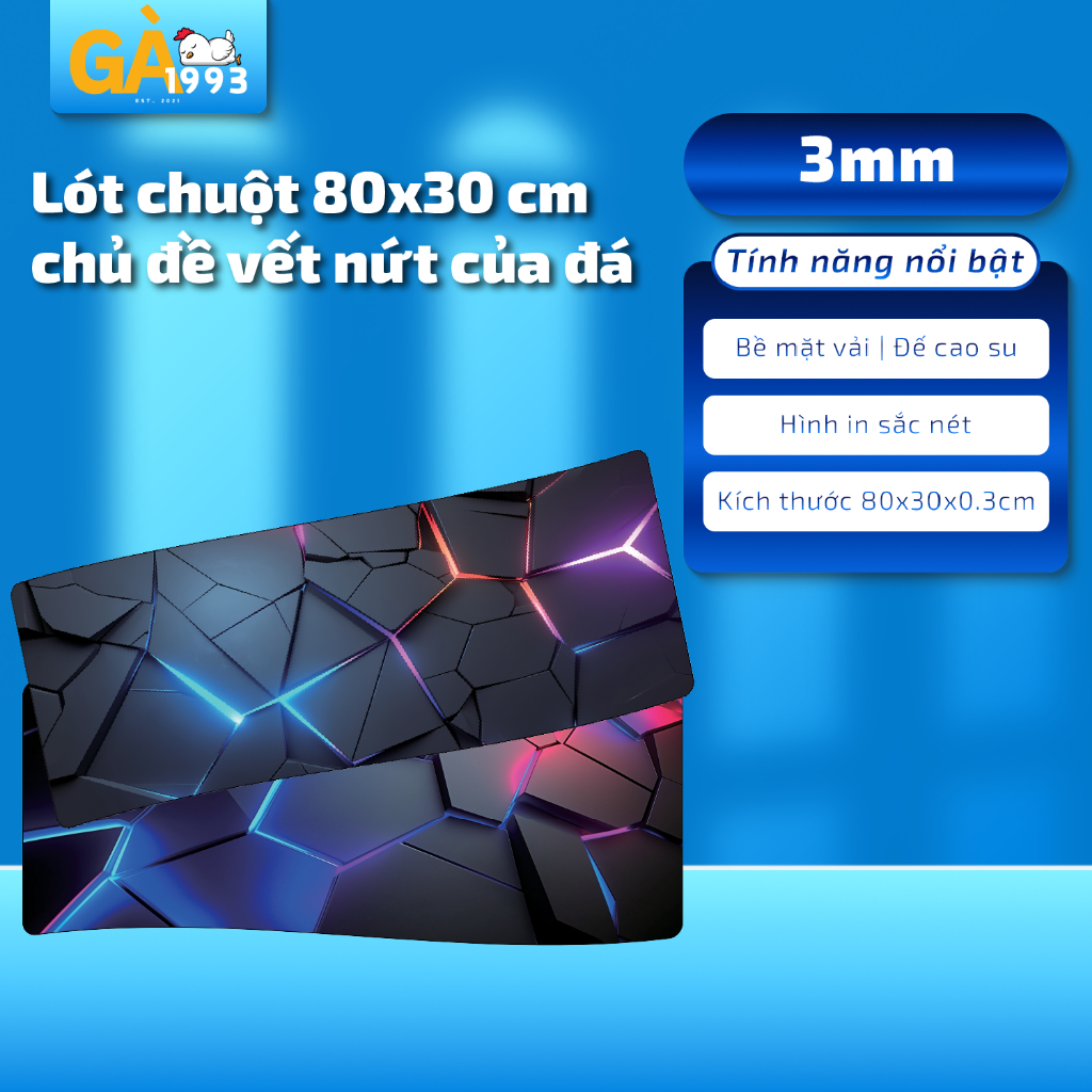 Lót Chuột Cỡ Lớn 80x30 – Vết Nứt Của Đá Ver 2 | Dày 3mm | Chống Trượt | Mặt Mịn Bo VIền Chắc Chắn