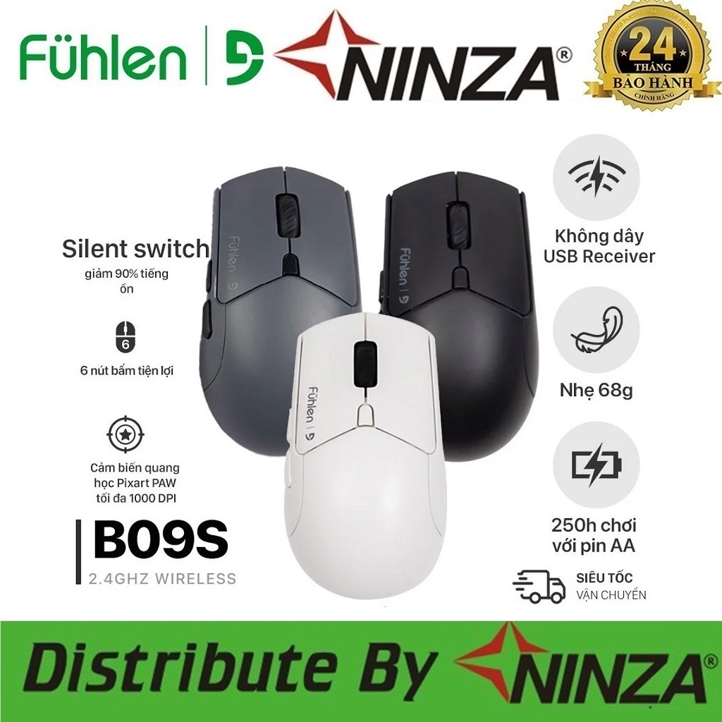 Chuột Không Dây Gaming Fuhlen B09s Dual Modes( 2.4G VÀ Bluetooth) Silent Switch Giảm Ồn DPI 4000 [ C