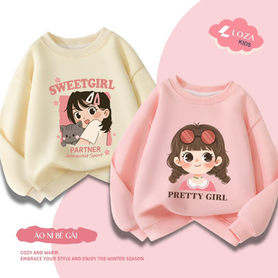 Áo sweater bé gái SWEET GIRL, PRETTY GIRL - Áo nỉ trẻ em cổ tròn size từ 18-42kg  Loza Kids IN003