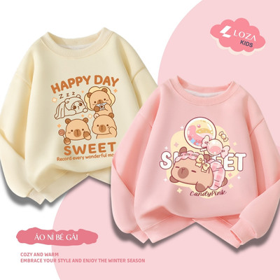 Áo sweater bé gái Capybara - Áo nỉ trẻ em cổ tròn size từ 18-42kg  Loza Kids IN004