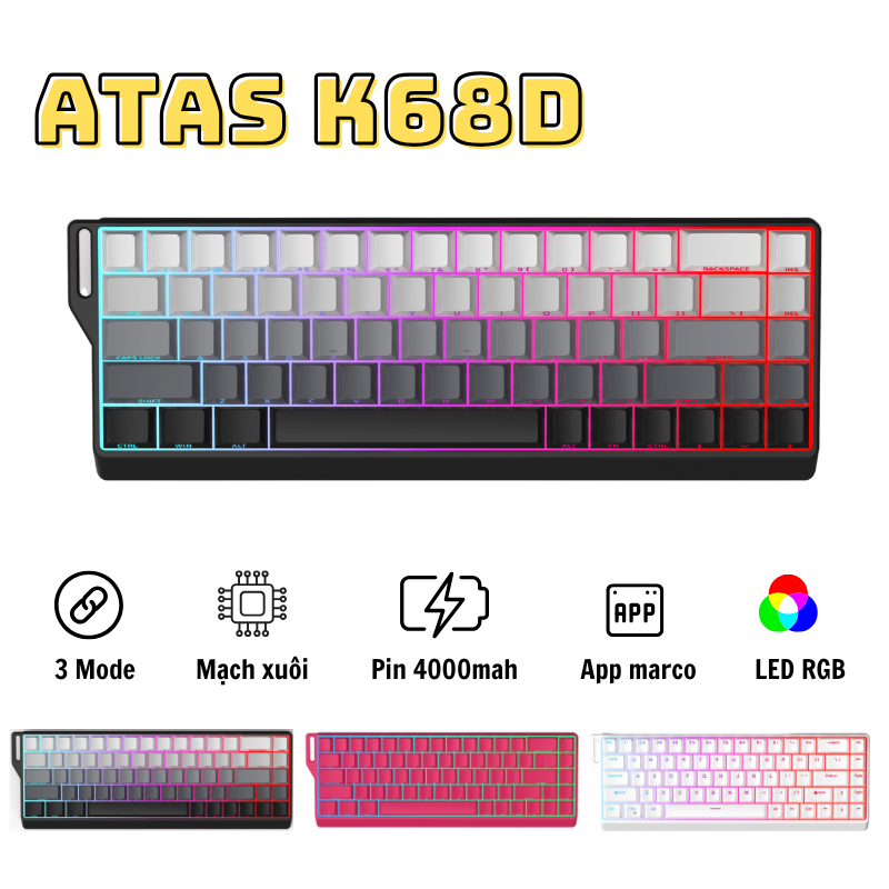 Bàn phím cơ Bluetooth Không dây ATAS K68D - Led RGB - Có hot-swap - Pin 4000mAh - Có APP tùy chỉnh - Sài Gòn Computer | BigBuy360 - bigbuy360.vn