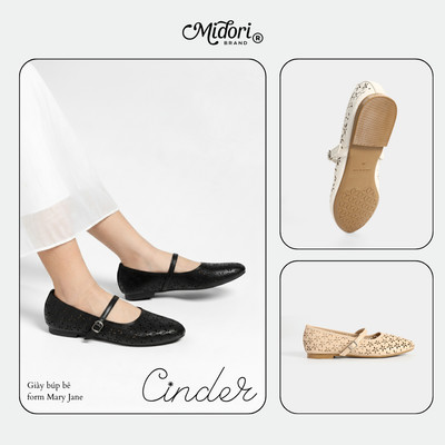 Giày Búp Bê Nữ CINDER Mũi Nhọn Đế Bệt Mary Jane Lưới Quai Ngang Kiểu Dáng Đơn Giản | MIDORI STUDIO