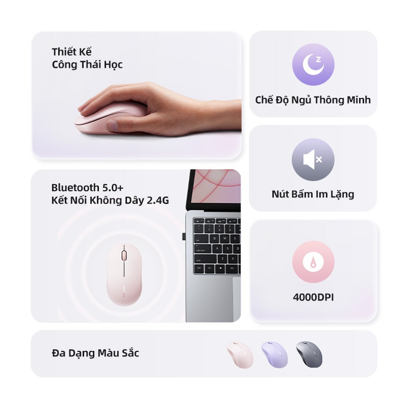 Chuột không dây UGREEN 4000DPI 3 nút im lặng 2.4G với đầu thu Mini USB Cài đặt DPI 4 cấp độ Bluetooth Chế độ kép | BigBuy360 - bigbuy360.vn
