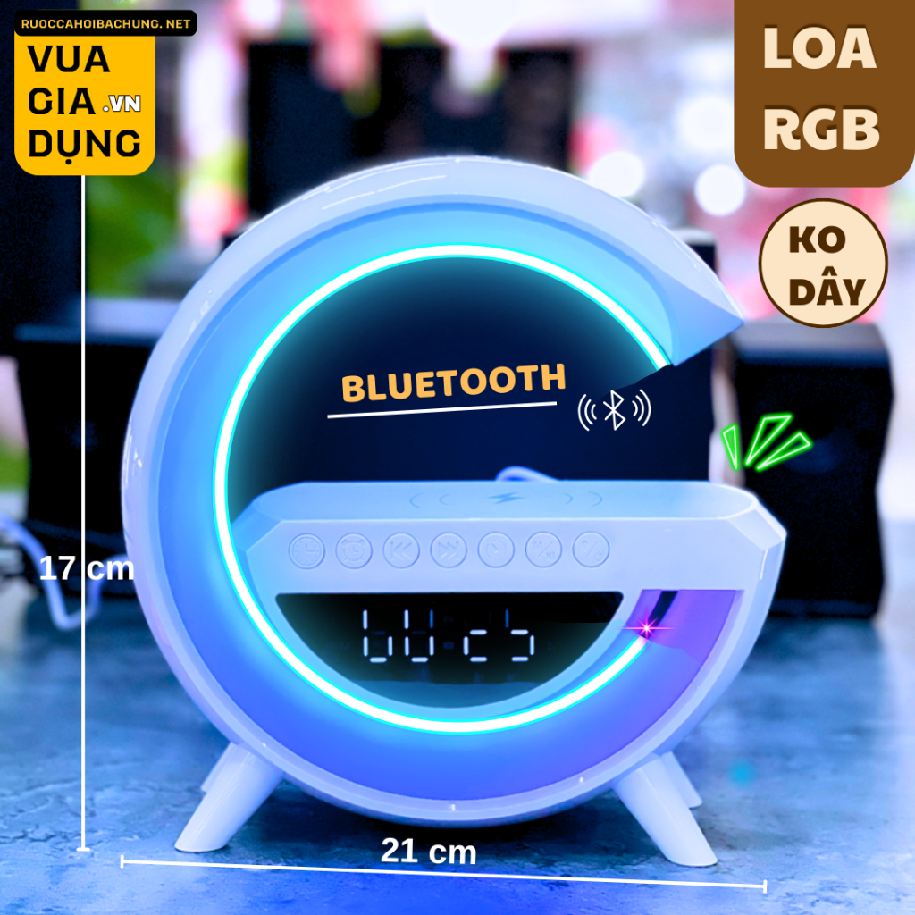 Loa bluetooth thông minh chữ G, tích hợp sạc không dây 15w , đồng hồ, đèn ngủ, âm thanh vòm 360 độ