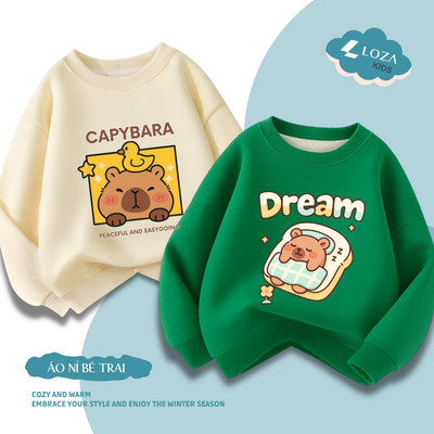 Áo sweater bé trai in Capybara nhiều hình đáng yêu - Áo nỉ trẻ em cổ tròn size từ 18-42kg  Loza Kids IN006