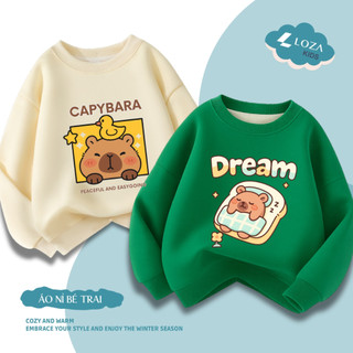 Áo sweater bé trai in Capybara nhiều hình đáng yêu - Áo nỉ trẻ em cổ tròn size từ 18-42kg  Loza Kids IN006