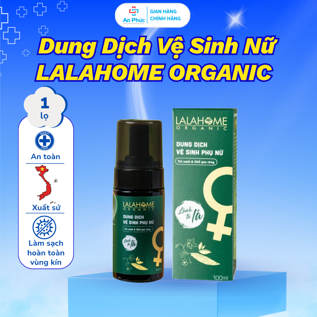 Dung Dịch Vệ Sinh Phụ Nữ LALAHOME ORGANIC - Tinh Chất Trà Xanh, Khổ Qua Rừng (Lọ 100ml)