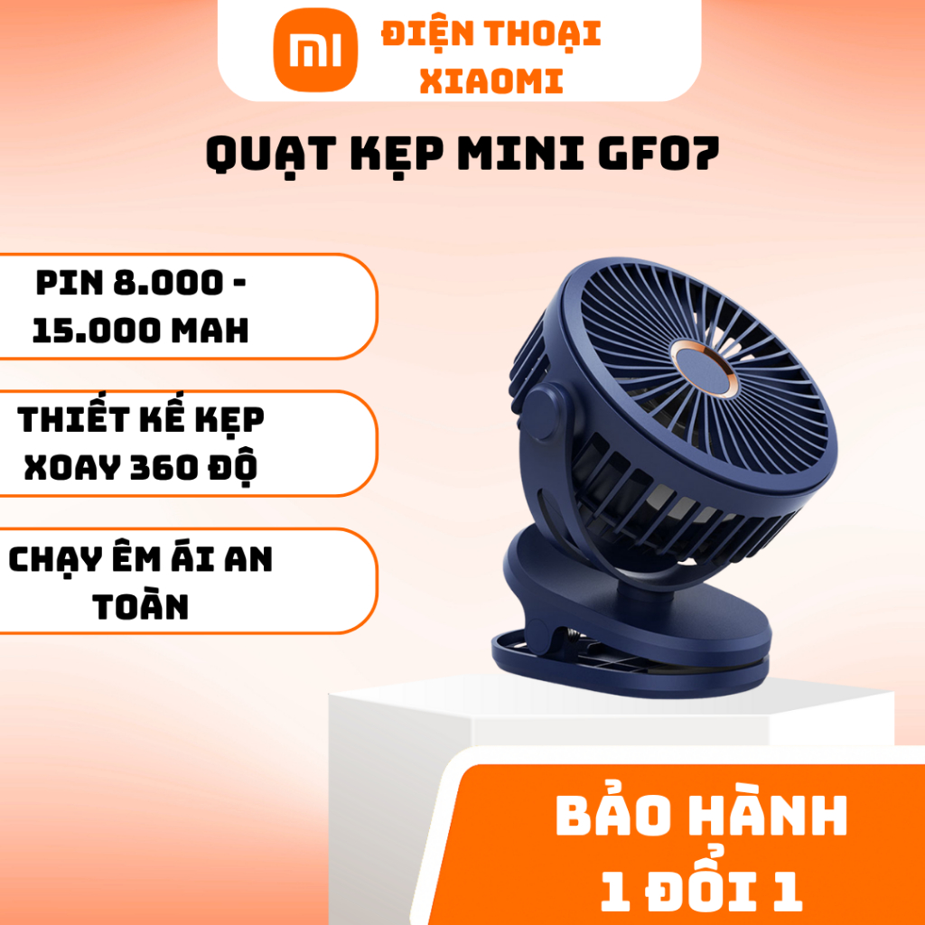 Quạt Tích Điện Mini GF07 (Siêu Bền Xoay 360°, Đế Kẹp Đa Năng, Êm Ái An Toàn) + BH 3 Tháng 1 Đổi 1