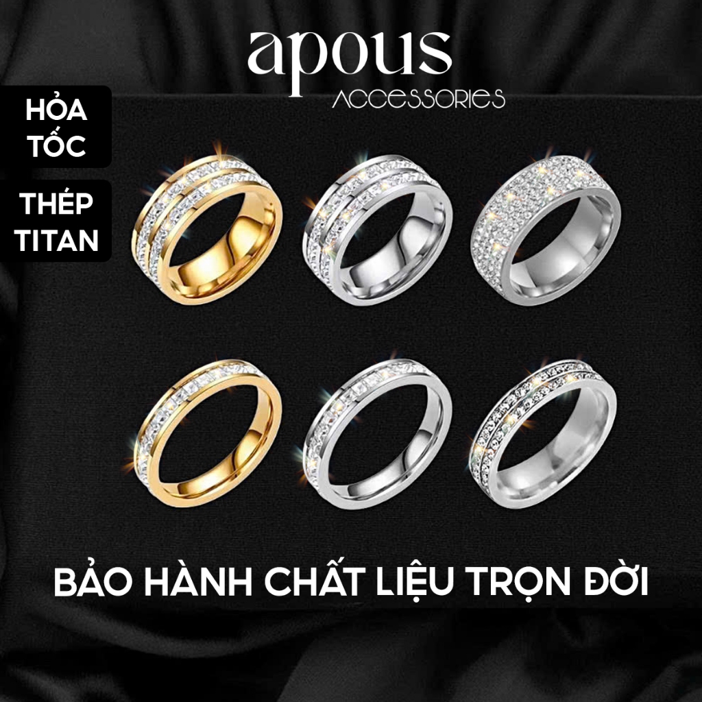 [R3] Nhẫn nam nữ Trendy Đính Đá Bling Ring - Thép Titan - Phụ kiện trang sức Unisex Apous