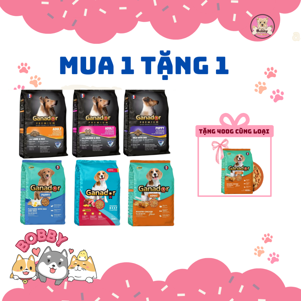 [Mua 3KG tặng 400G] Thức Ăn Ganador Cho Chó Con Và Chó Lớn, Hạt Chó Hỗn Hợp 3kg Nhiều Vị