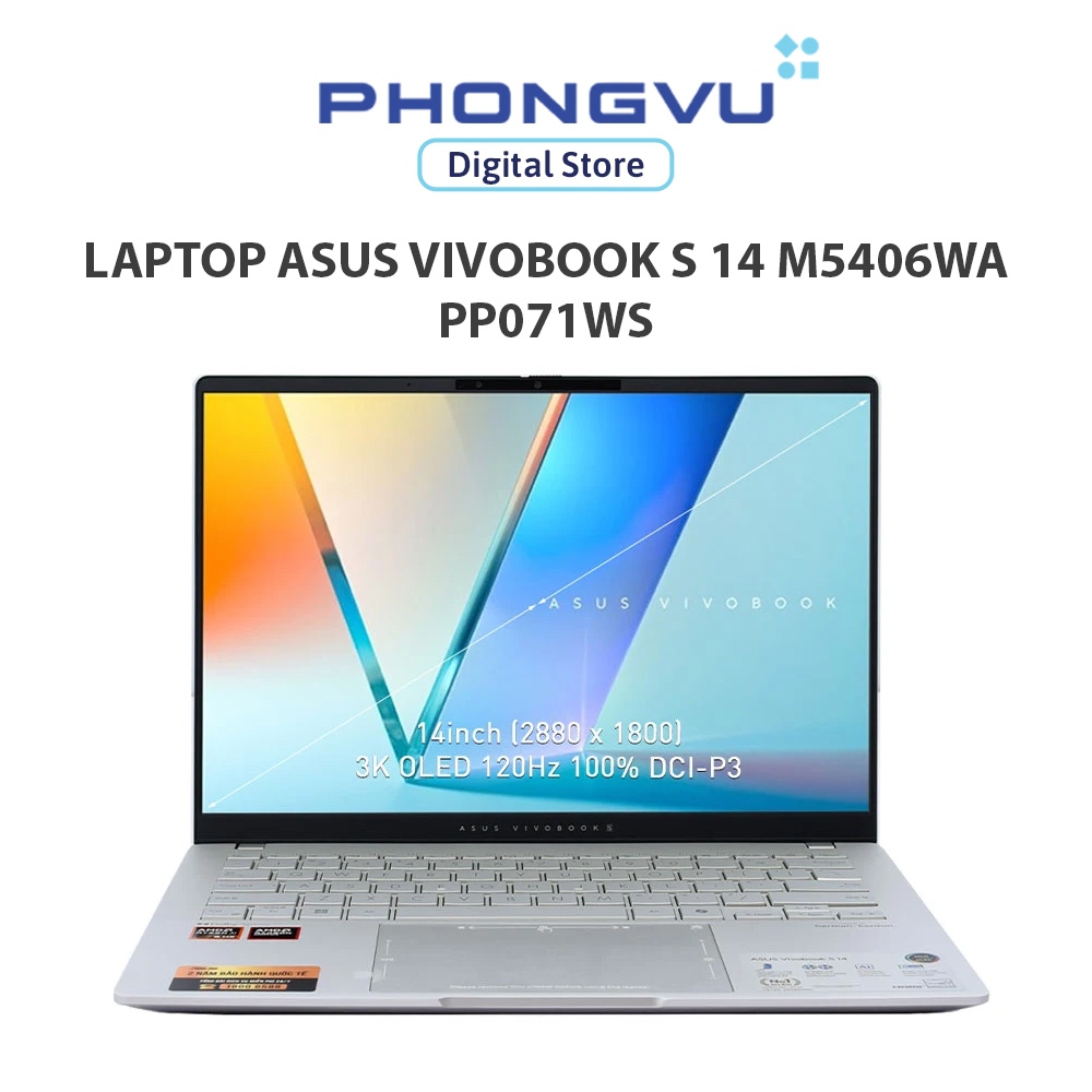 Laptop Asus Vivobook S 14 M5406WA-PP071WS (Ryzen AI 9 HX 370/ Radeon 890M 32GB/ 1TB/ Windows 11 + Of
