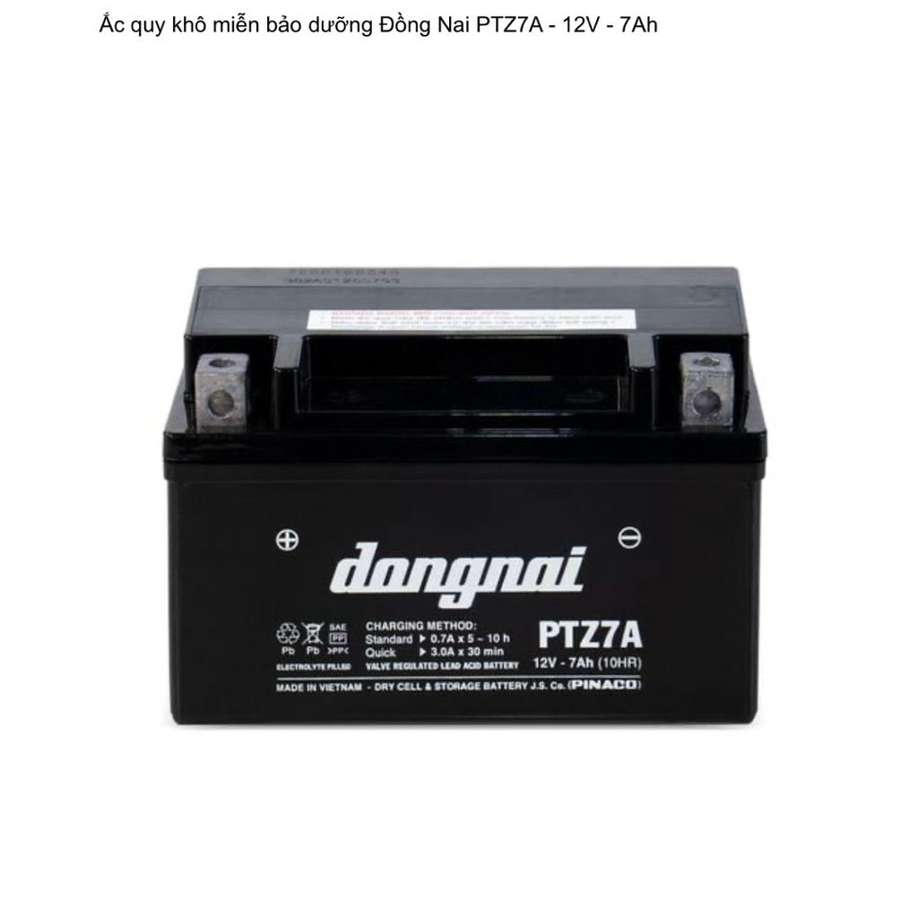 Bình acquy xe máy khô miễn bảo dưỡng Đồng Nai PTZ7A | 12V - 7Ah, bình ắc quy xe máy honda 12v.