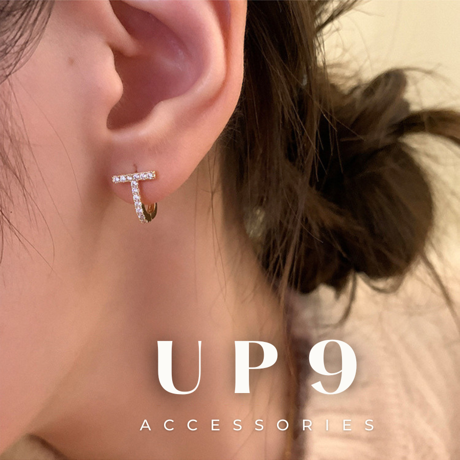 UP9.ACC Khuyên tai chữ T đính đá ôm tai siêu chất KT31