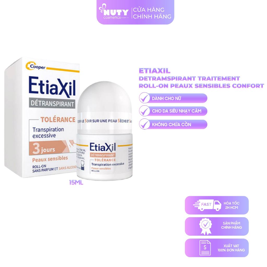 Lăn Khử Mùi EtiaXil Cho Da Siêu Nhạy Cảm Detranspirant Traitement Roll-On Peaux Sensibles Confort (1