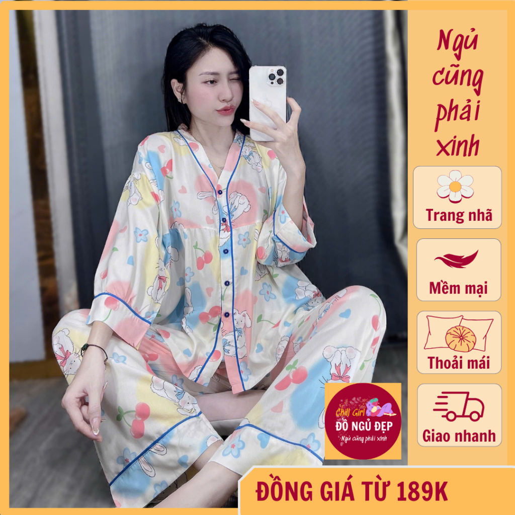 [45-60kg] Bộ pijama nữ mặc nhà cao cấp phong cách tiểu thư vải tole 2 da mềm mịn