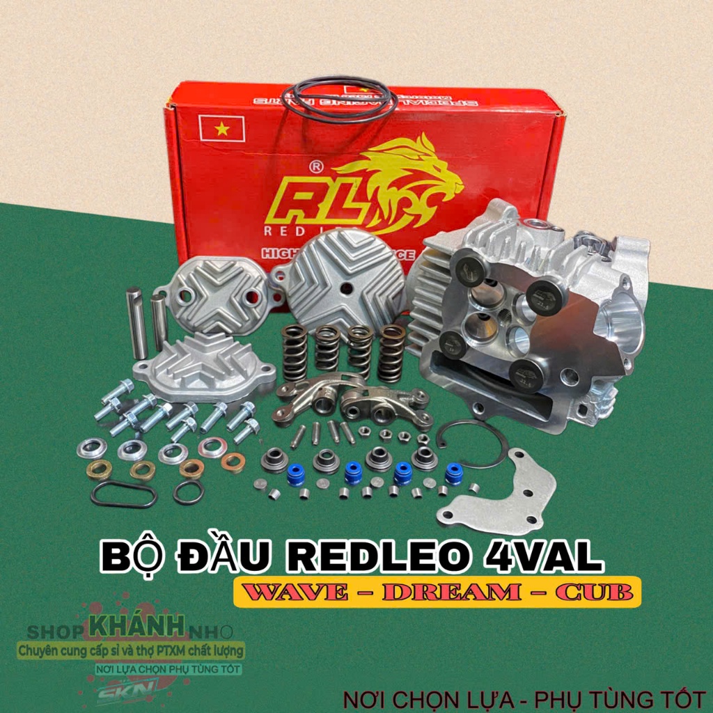 Bộ đầu Redleo 4val cho xe wave, dream, cub, suppap 19/21.5 miệng thường và miệng bery chính hãng