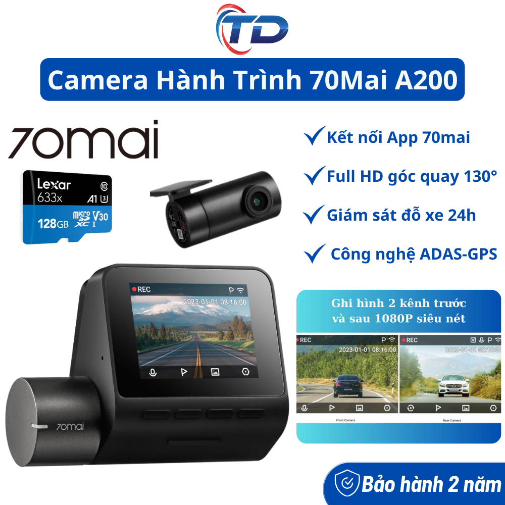 Camera Hành Trình 70Mai A200 HDR Bản Quốc Tế Công Nghệ Siêu Quay Đêm Góc 130 Độ Ghi Hình Trước Sau