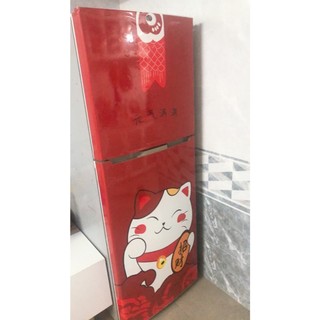 Decal dán tủ lạnh MÈO THẦN TÀI ĐỎ (mẫu mới)
