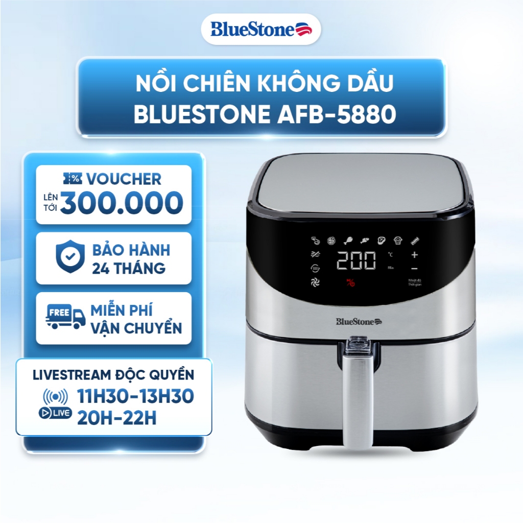 Nồi chiên không dầu BlueStone AFB-5880 5.5 lít - Công suất 1700W - 8 chương trình cài đặt sẵn