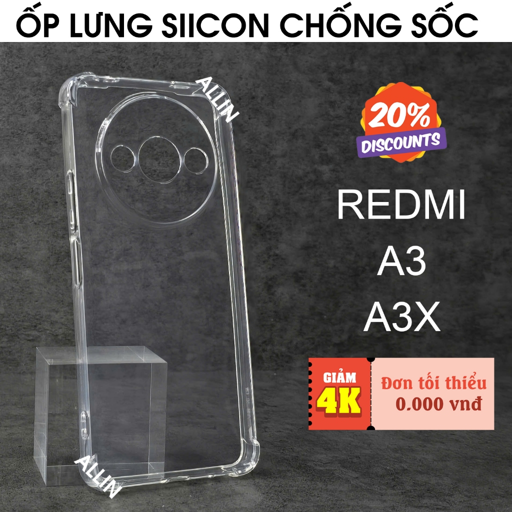 Ốp lưng Redmi A3 / Redmi A3X silicon trong suốt chống sốc / bảo vệ camera