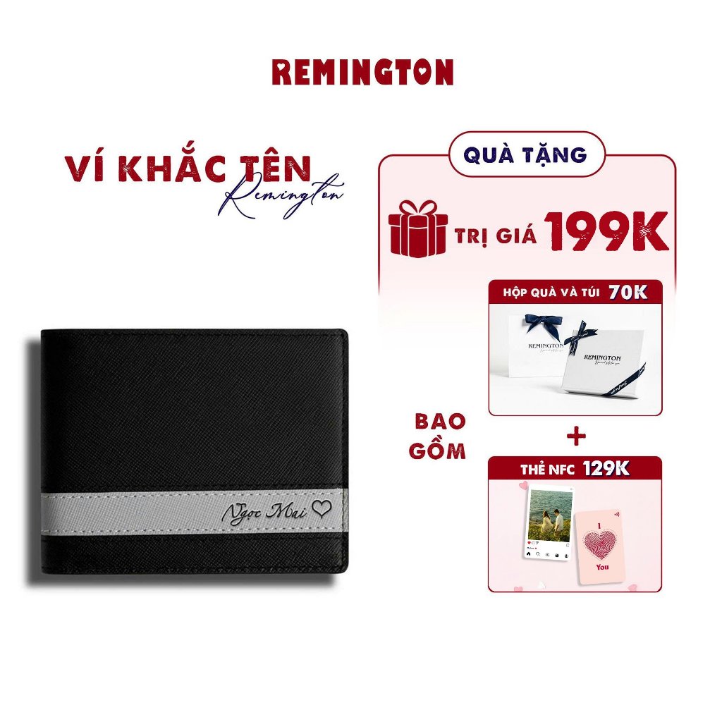 Ví nam khắc tên theo yêu cầu Remington Cosmos Ngang fullbox làm quà tặng cho người yêu crush hoặc bố