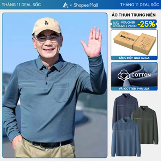  Áo Thun Nam Trung Niên Dài Tay AZILA Cao Cấp Chuẩn Hàng Nhập Áo Thu Đông Có Cổ Tặng Bố Chất Đẹp Không Xù Vải 