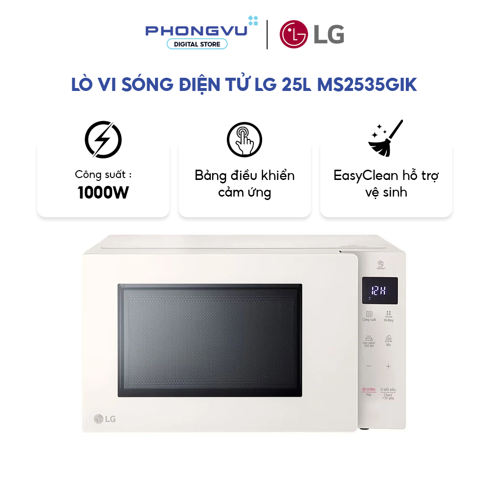 Lò vi sóng LG Inveter MS2535GIK 25L màu Be - 1000W, Rã đông chính xác, khoang EasyClean™, Phù hợp gi