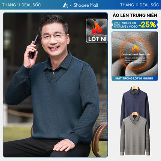  Áo Len Nam Trung Niên AZILA Lót Nỉ Nhung Mềm Mại Ấm Áp Áo Len Tặng Bố Tặng Ông Mùa Đông 