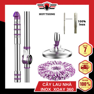  Cây lau nhà inox 360 độ Huy Tưởng chổi lau thái lan tay gạt G7 kèm bông lau nhà tròn dễ thay thế 