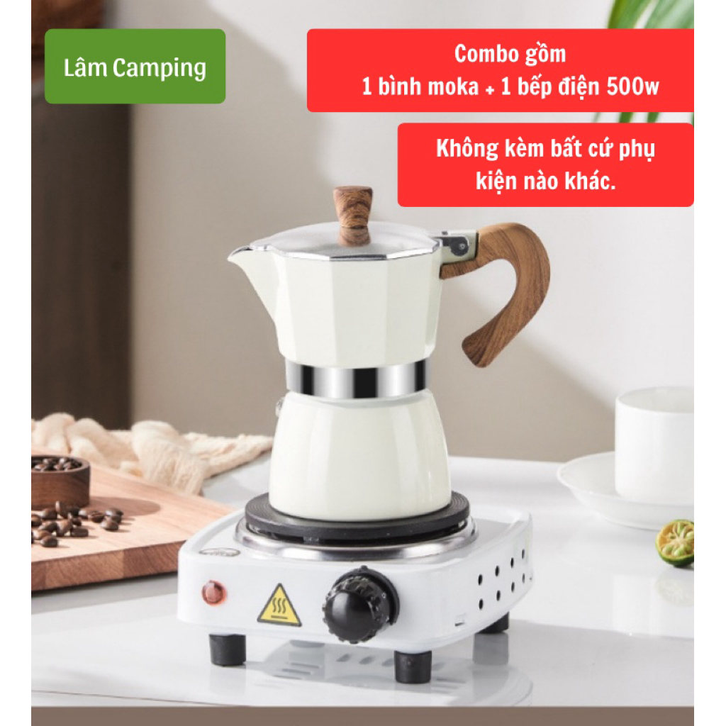 Combo bộ Bếp điện 500W + bình pha cà phê moka 150ml ( chứa tối đa 20gr cf/lần pha)