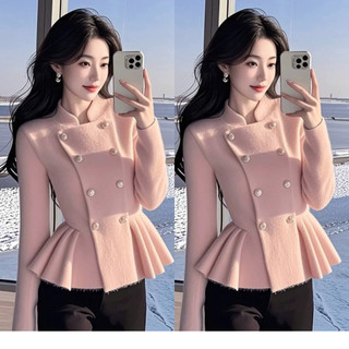 Áo Dạ Dài Tay cách Điêu Đuôi Xòe Bánh Bèo Đính Cúc Ngọc Màu Hồng MELLYSTORE Cao Cấp Đẹp Quyến Rũ