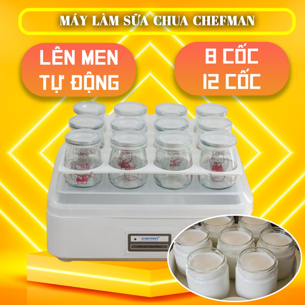 Máy làm sữa chua Chefman CM-321T 12 cốc thủy tinh ủ sữa tự động, máy làm sữa chua thơm ngon
