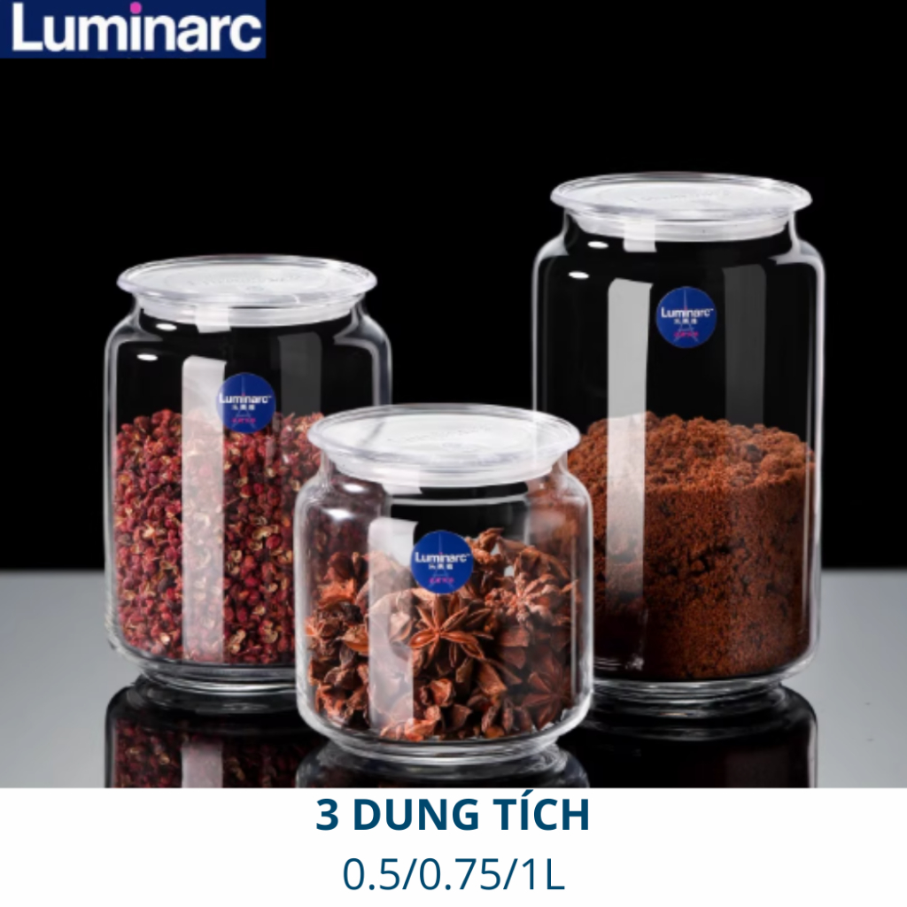 Hũ Thủy Tinh Cao Cấp Luminarc Rondo, 3 Dung Tích 0.5L/0.75L/1L - P7535/P7536/P7537