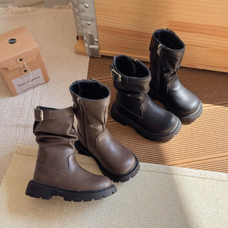 Sz24-36FORM NHỎ[+VỚ]Boot nhúng m cho bé, phong cách cá tính sang trọng, lót nhung mềm, đế cao su nhẹ, khoá kéo 0811