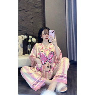  HL97  40-95kg  PIJAMA CỔ SEN TAY LỠ- QUẦN DÀI - Kèm cột tóc 