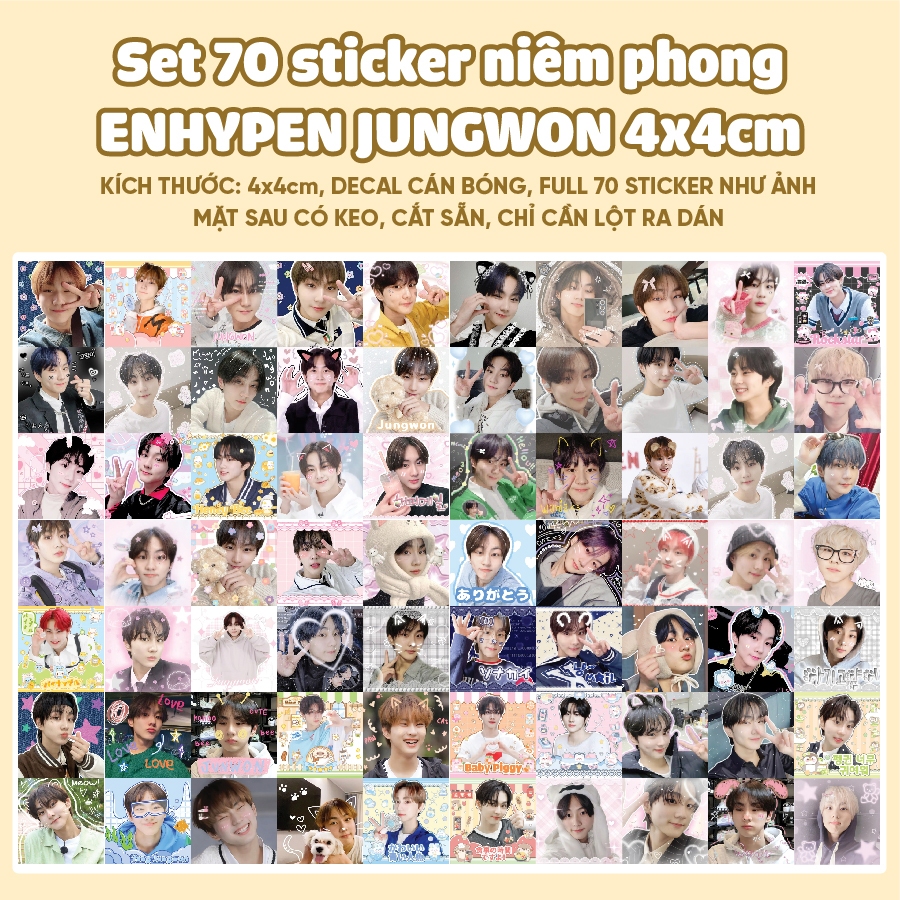 Set 70 sticker niêm phong ENHYPEN JUNGWON 4x4cm cắt rời sẵn