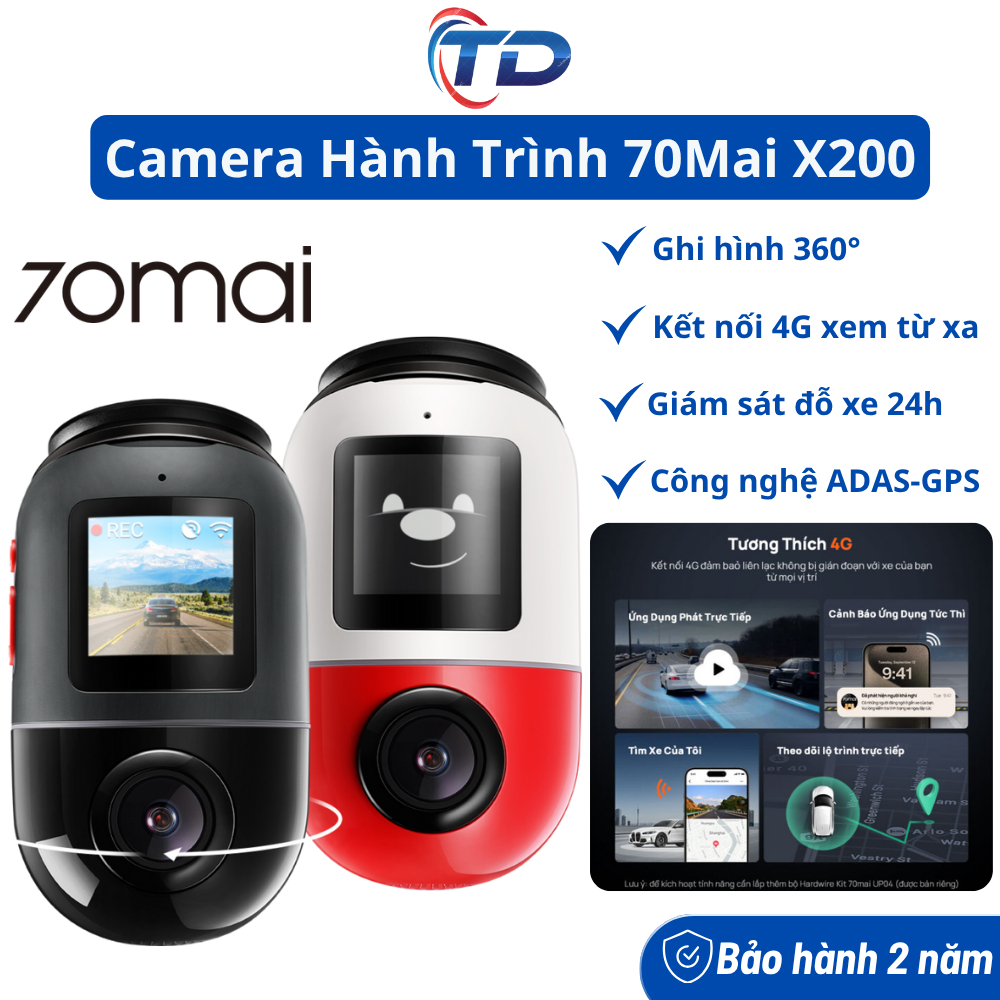 Camera Hành Trình 70mai Dash Cam Omni X200 Giám Sát Từ Xa Bằng Mạng 4G Điều Khiển Xoay 360 Độ