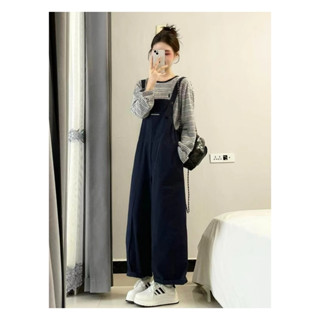 Set Quần Áo Jean Yếm Rộng Phối Áo Sọc Năng Động