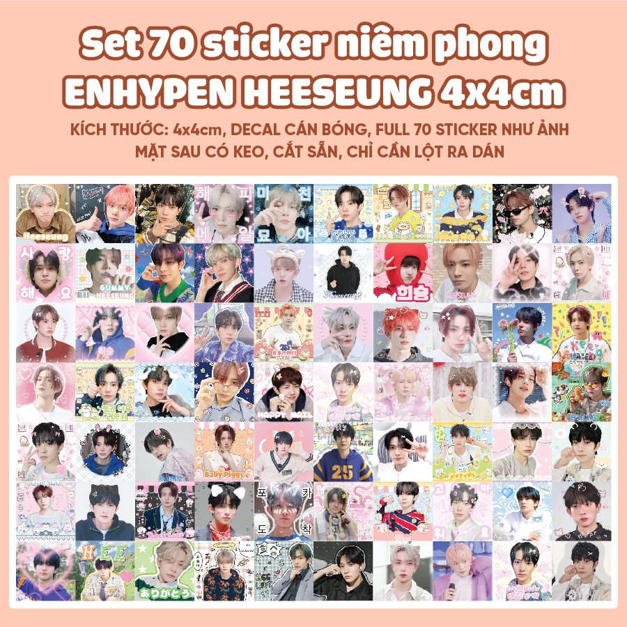 Set 70 sticker niêm phong ENHYPEN HEESEUNG 4x4cm cắt rời sẵn