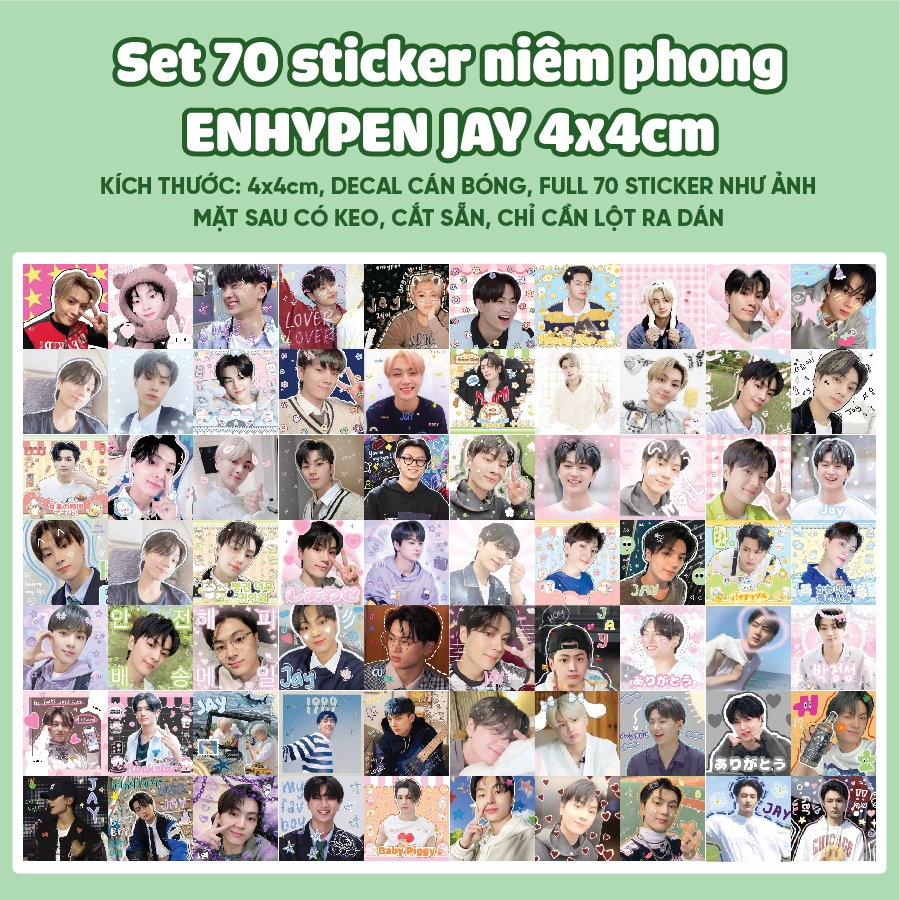 SET 70 Sticker niêm phong ENHYPEN JAY 4x4cm cắt rời sẵn