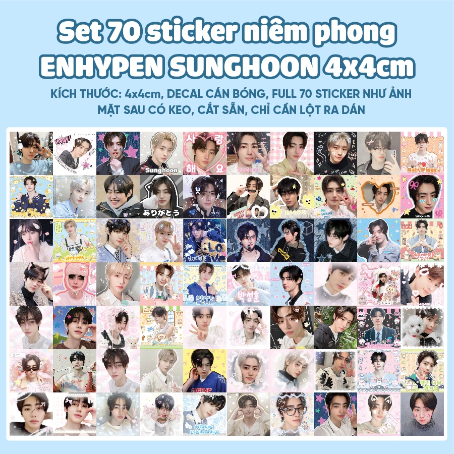 Set 70 sticker niêm phong ENHYPEN SUNGHOON 4x4cm cắt rời sẵn