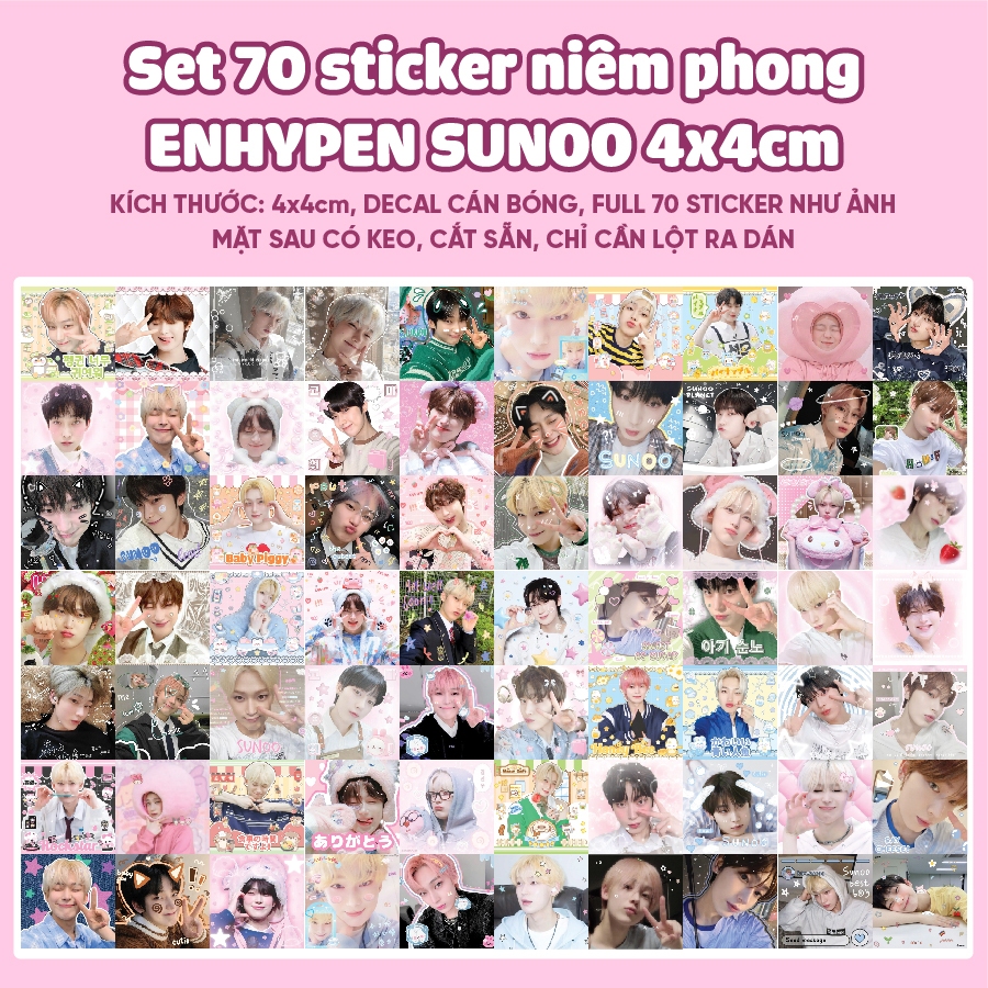 Set 70 sticker niêm phong ENHYPEN SUNOO 4x4cm cắt rời sẵn