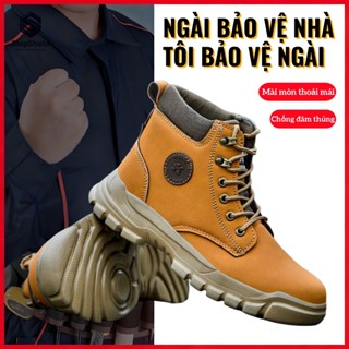 ✨-Giày Bảo Hộ Nam  Kiểu Dáng Cổ Cao,Đế Đúc 3cm Màu Vàng Pha 39-45