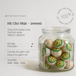  Hũ Thuỷ Tinh Cỡ Lớn Có Nắp Với Gioăng Cao Su Họa Tiết Chữ Nhật 700ML 2000ML 3300ML 