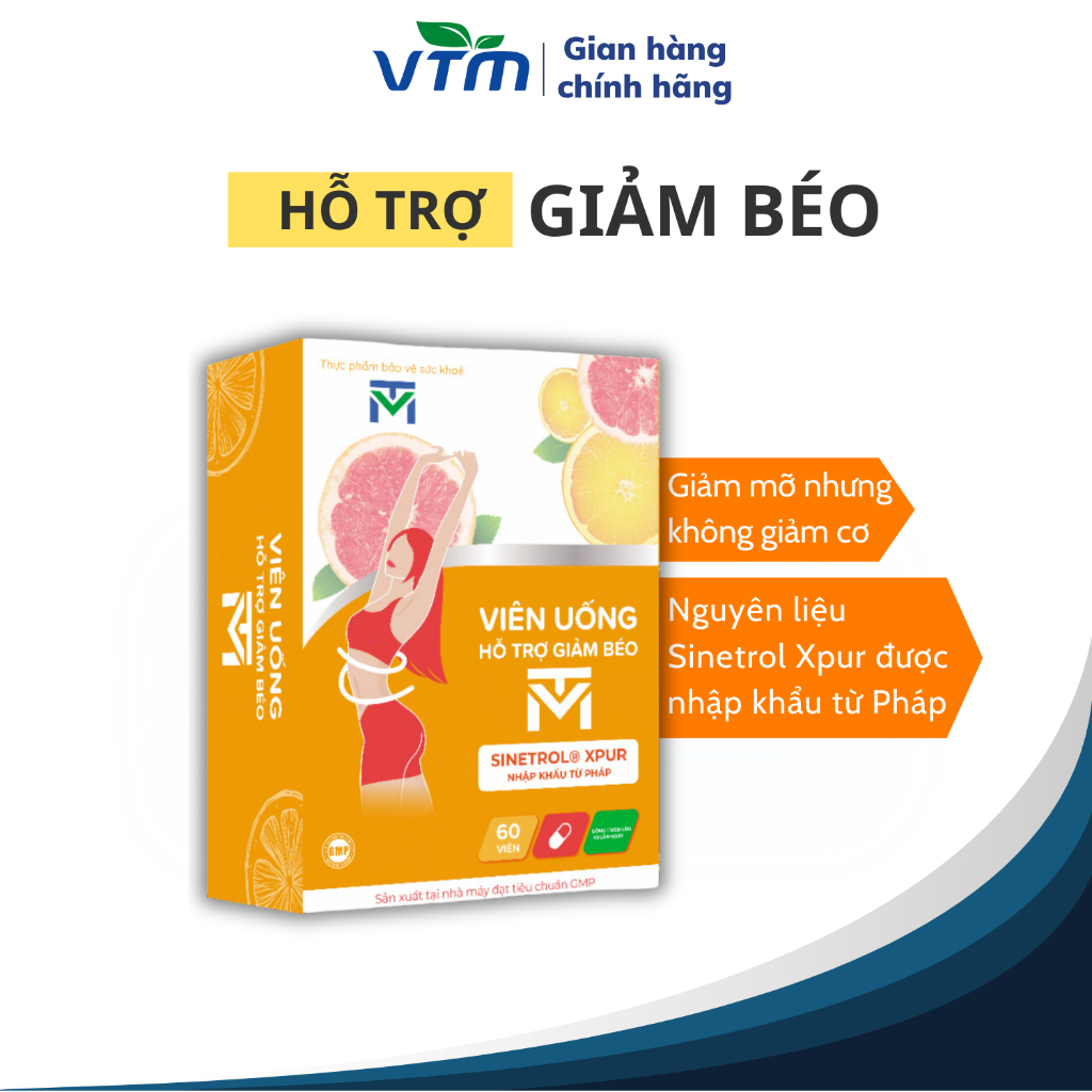 Viên uống hỗ trợ giảm béo VTM, giảm cảm giác thèm ăn, an toàn không tác dụng phụ - lọ 60 viên
