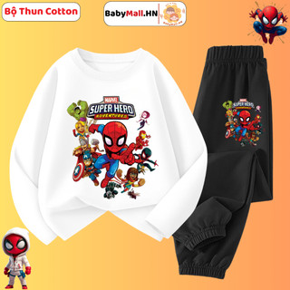  Bộ Thun Dài Tay Siêu Nhân Người Nhện Spiderman Cho Bé Trai BABYMALL Set Quần Áo Thun Cotton Mềm Mại 