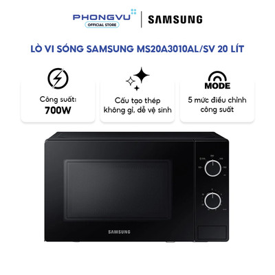 Lò vi sóng Samsung MS20A3010AL/SV 20L - Công Suất 700W, Rã Đông Nhanh, Hẹn Giờ Tiện Lợi - Bảo hành 24 tháng