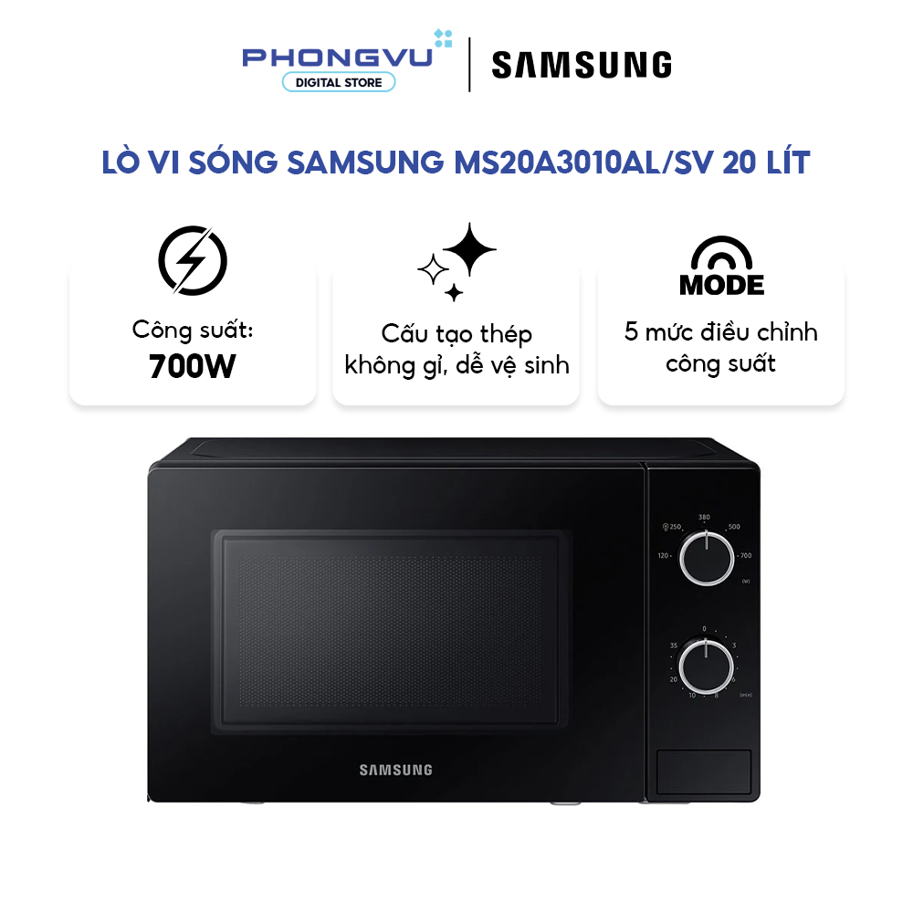 Lò vi sóng Samsung MS20A3010AL/SV 20L - Công Suất 700W, Rã Đông Nhanh, Hẹn Giờ Tiện Lợi - Bảo hành 2