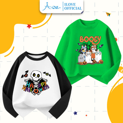 [HÀNG MỚI VỀ] AORE-Áo Thun DÀI TAY Halloween, Áo Dài tay Thu Đông cổ tròn chất COTTON mềm mịn, cho bé trai, gái từ 8-35k