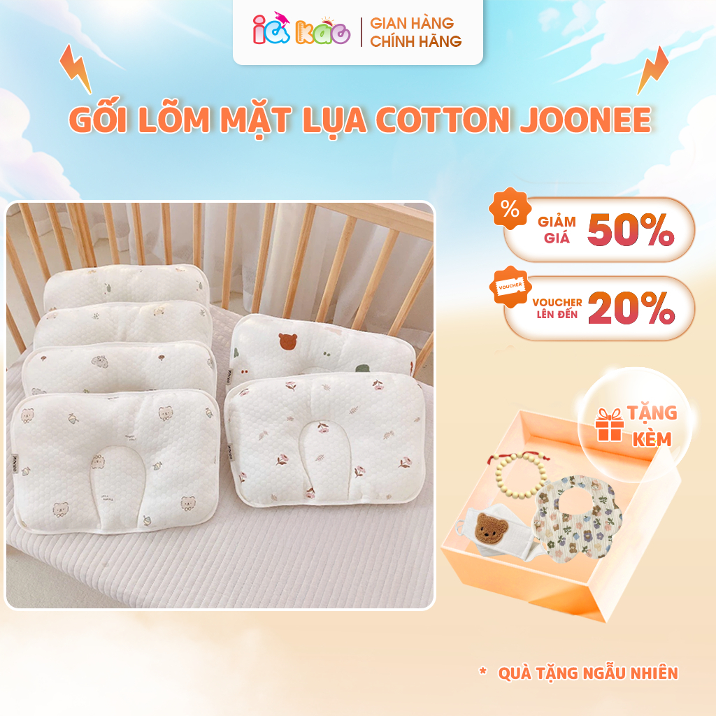 Gối Lõm Mặt Lụa Cotton Joonee Việt Nam – Êm Ái, Họa Tiết Pastel Cao Cấp, Định Hình Đầu Cho Bé IQ KAO